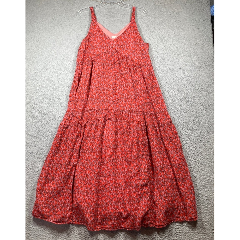 Joie Maxi Dress Women M Tea Rose Red Ikat Tiered Cotton Sleeveless JE6001PR